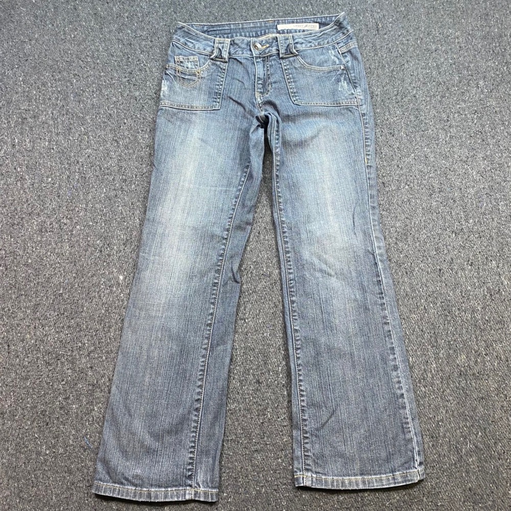 DKNY Jeans Bootcut Sz 8P Womens Blue Y2K Skater Front Patch Pockets Denim Pants
